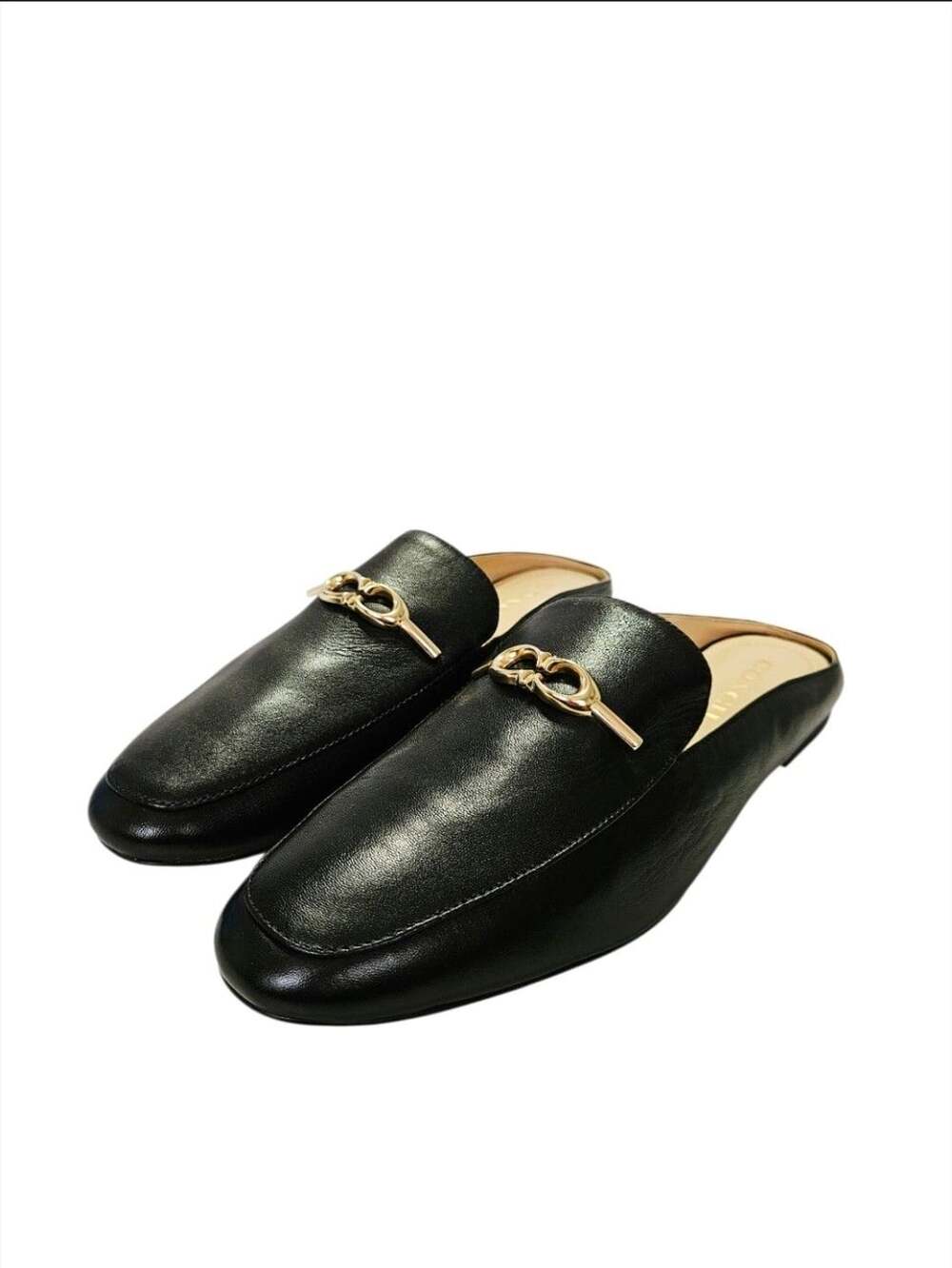 Coach Sienna Leather Slide Black Gold Hardware Shoes Size 9.5B Sandals